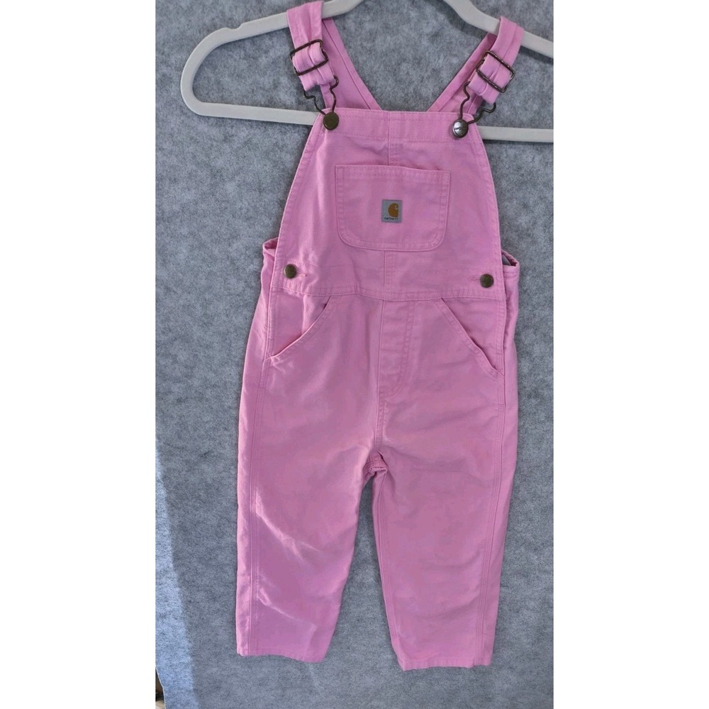 Carhartt Girls Pink Canvas Bib Overalls One-Piece 4T Cotton Clean EUC